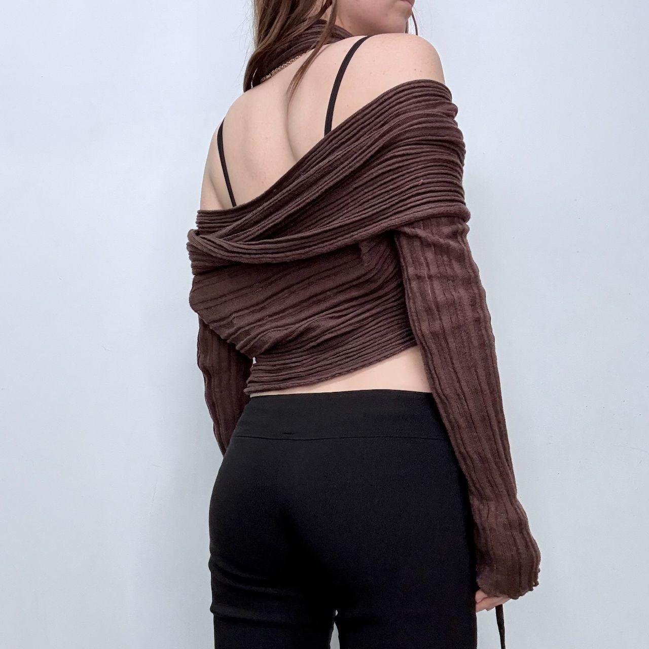 Slouchy brown ribbed knit cardigan