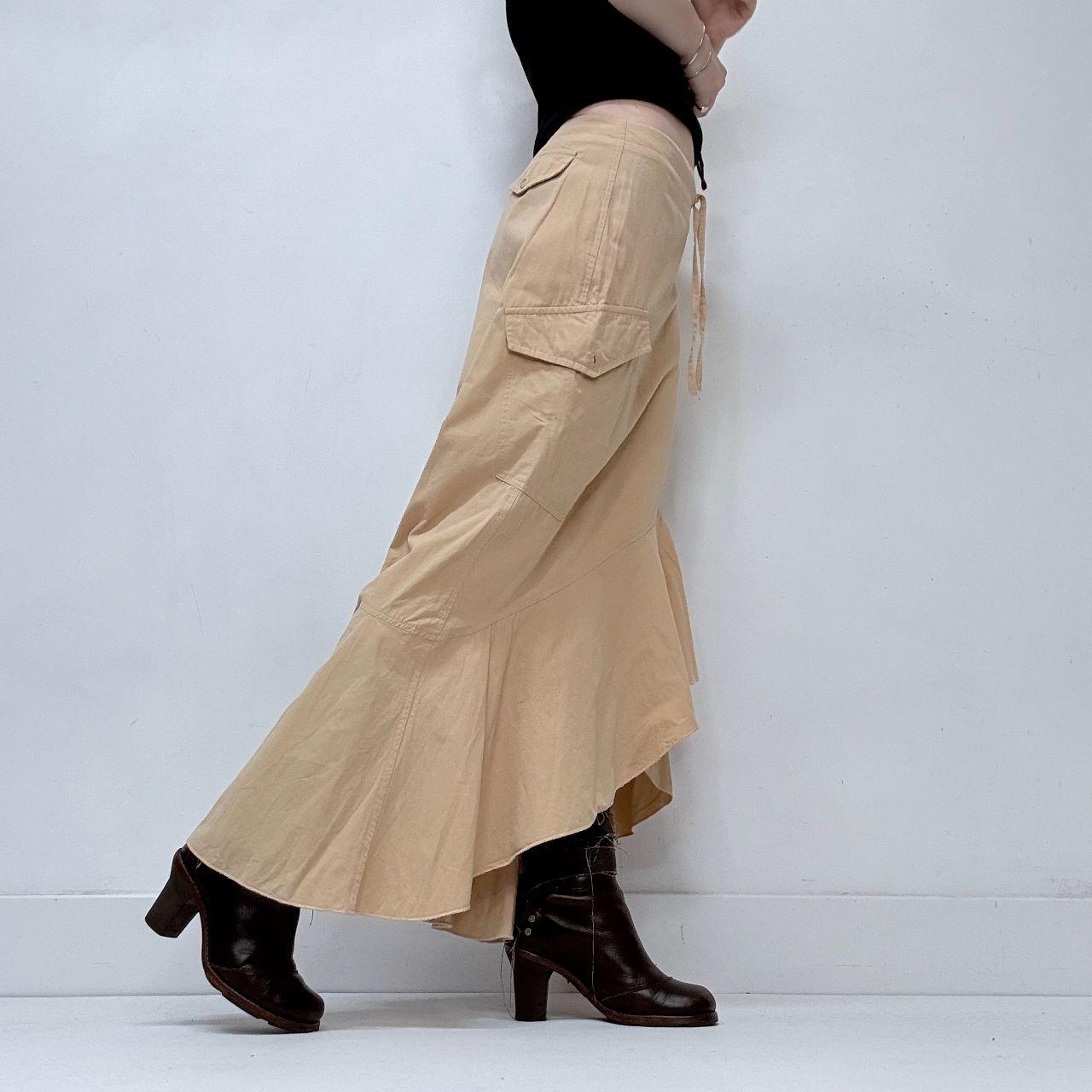 Tan ruffle asymmetric boho skirt