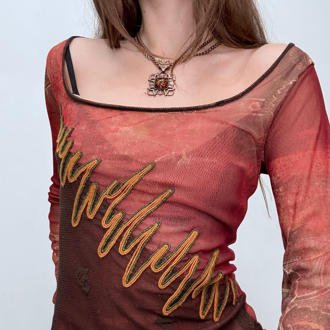 Wide neck graphic long sleeve top