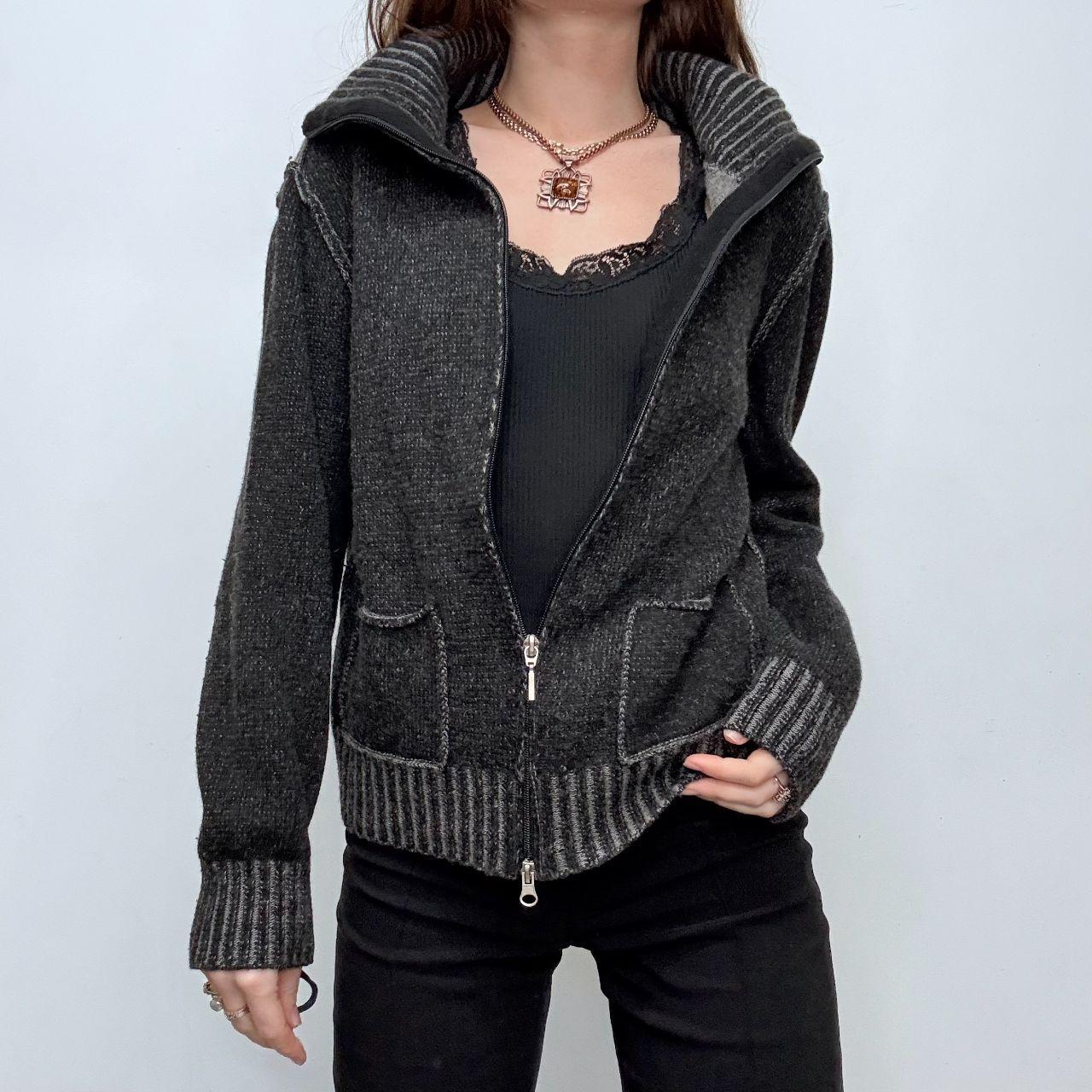 Distressed grey knit cashmere cardigan