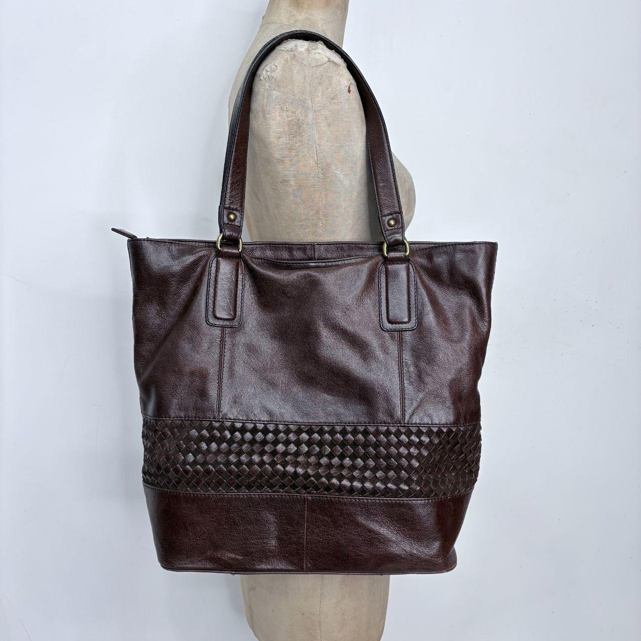Brown leather woven bag