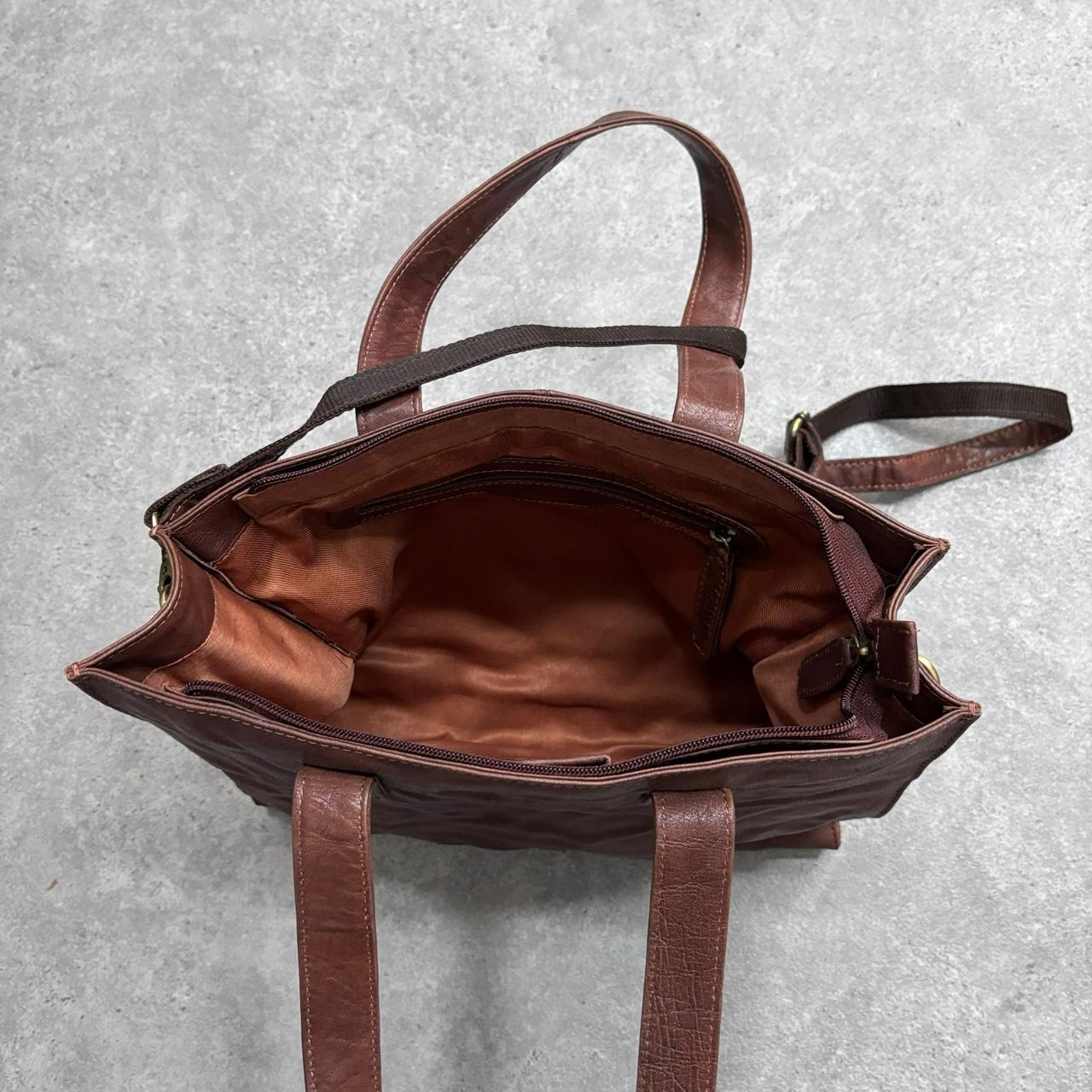 Brown leather tote shoulder bag