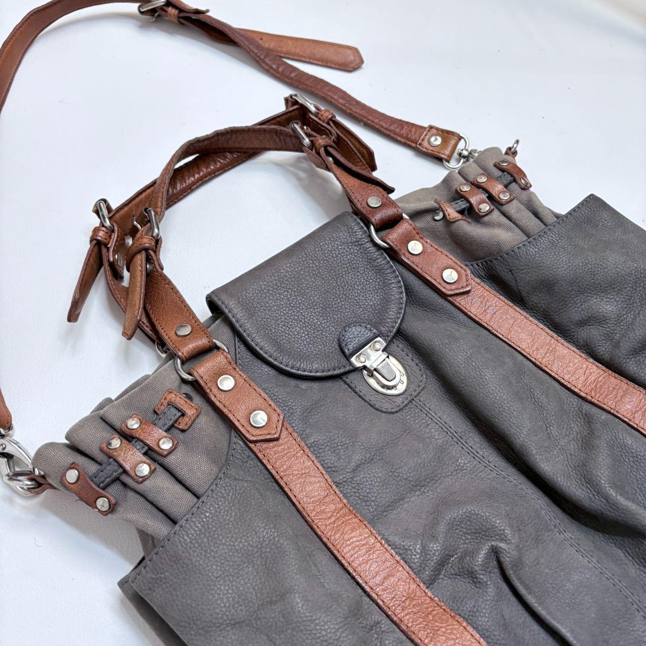 Grey cargo slouchy grunge leather bag