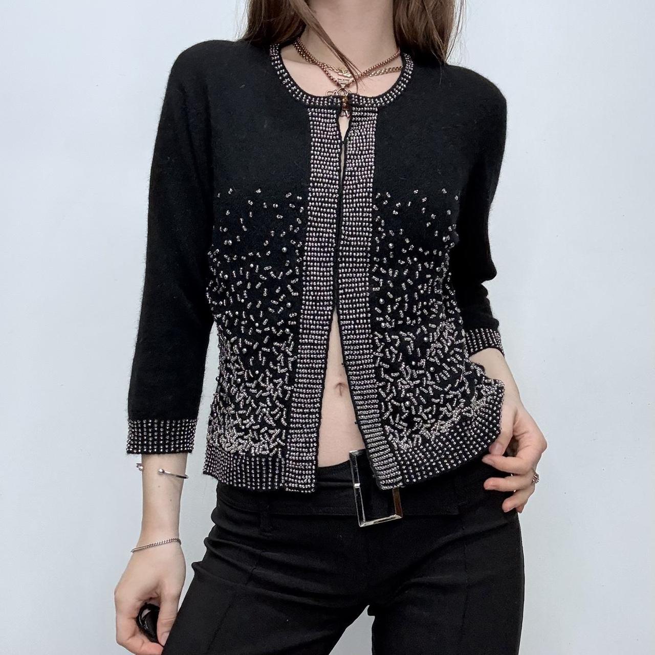 Black beaded wool cardigan