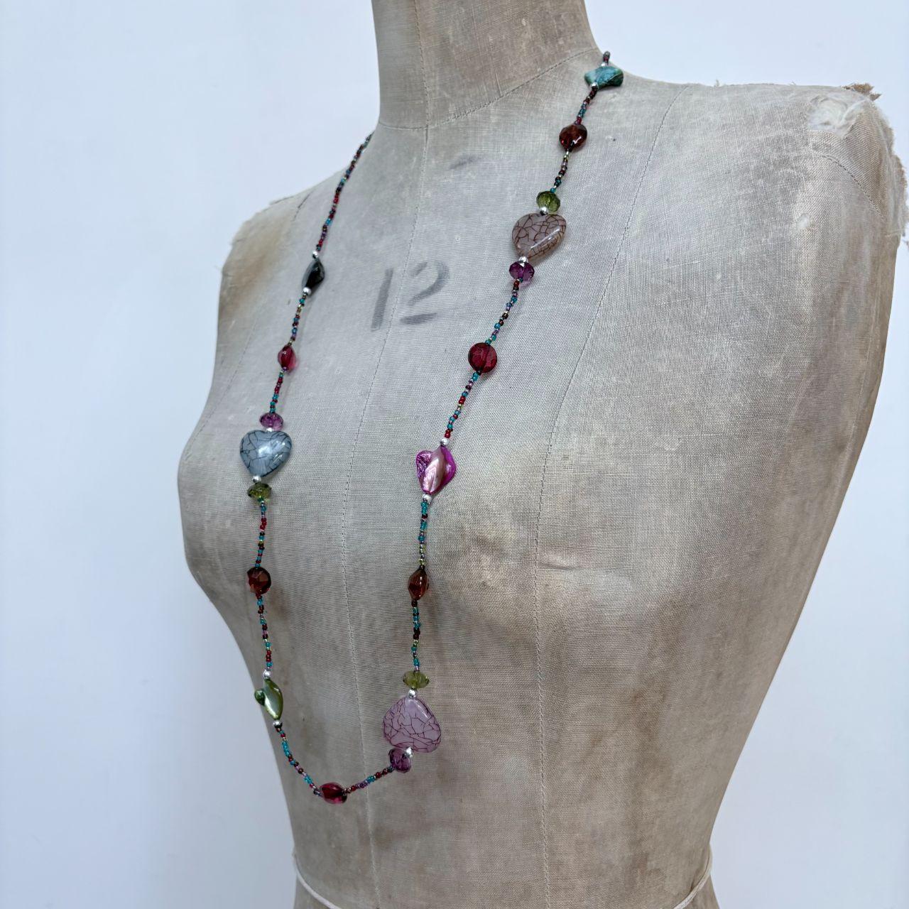 Long beaded gemstone necklace