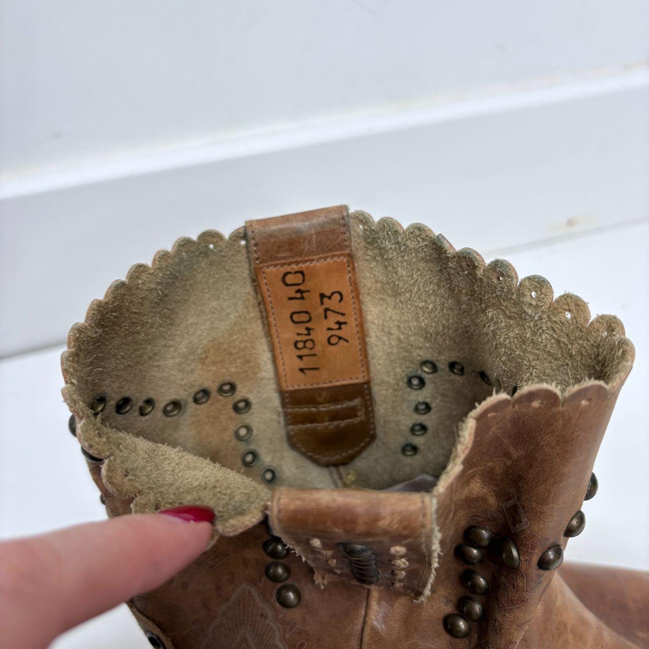 Tan leather studded western boots