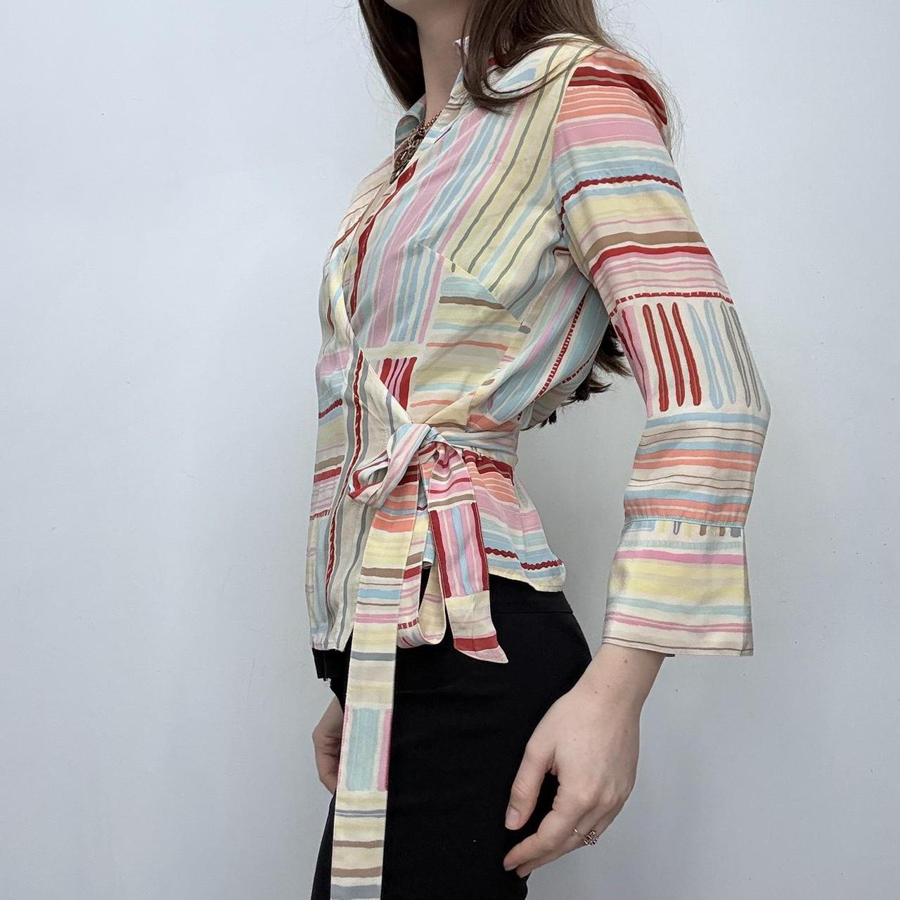 Striped wrap silk shirt