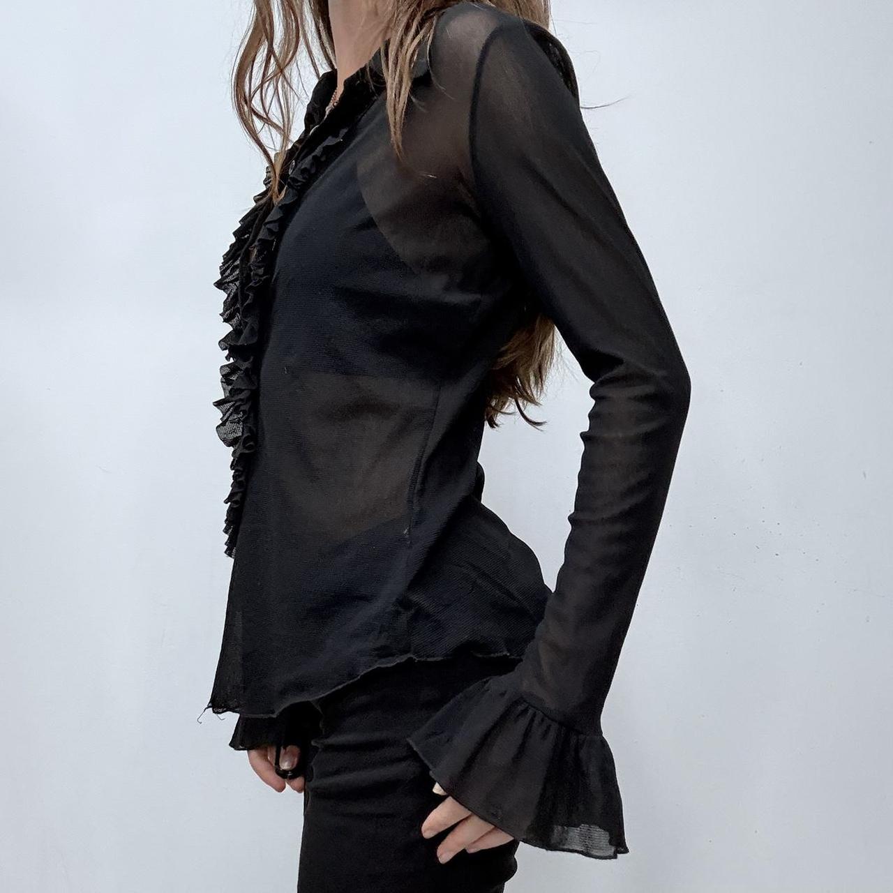 Black sheer flared ruffle shirt