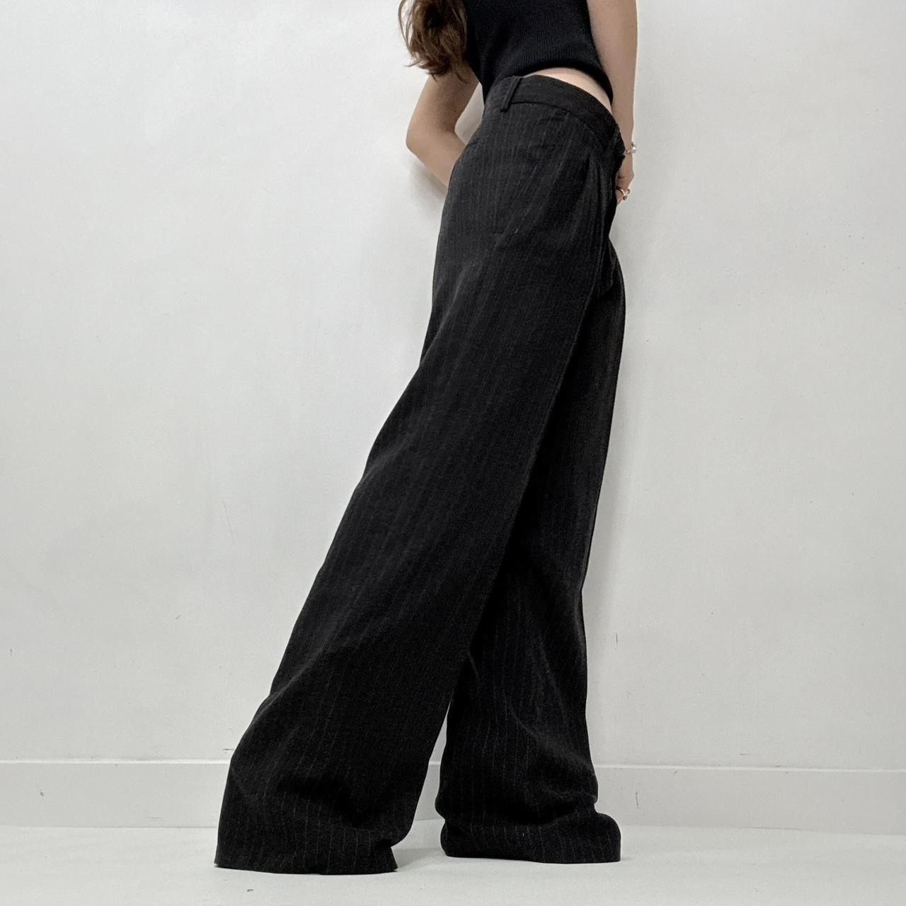 Grey pleated pinstripe wide-leg trousers
