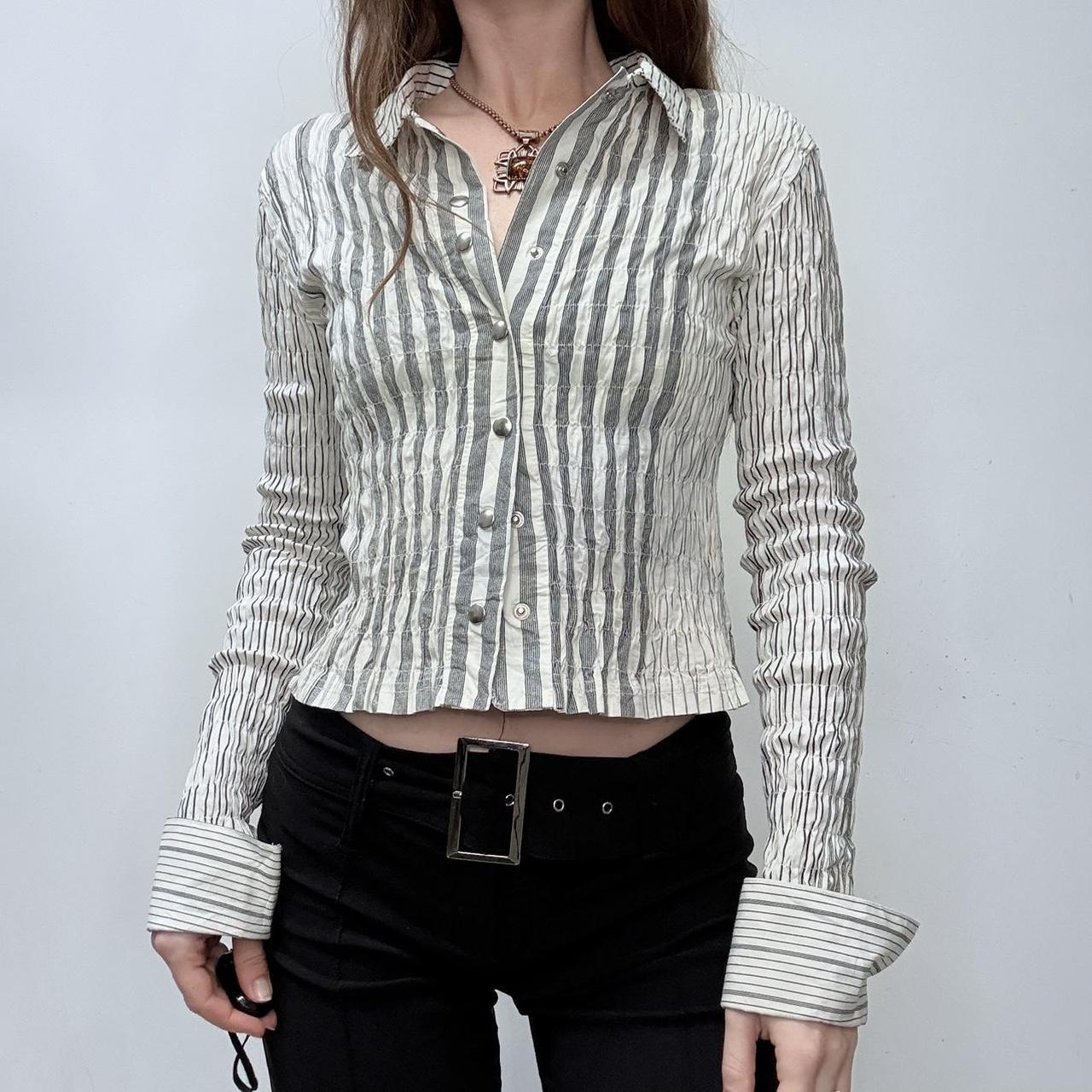 Crinkle cropped pinstriped shirt