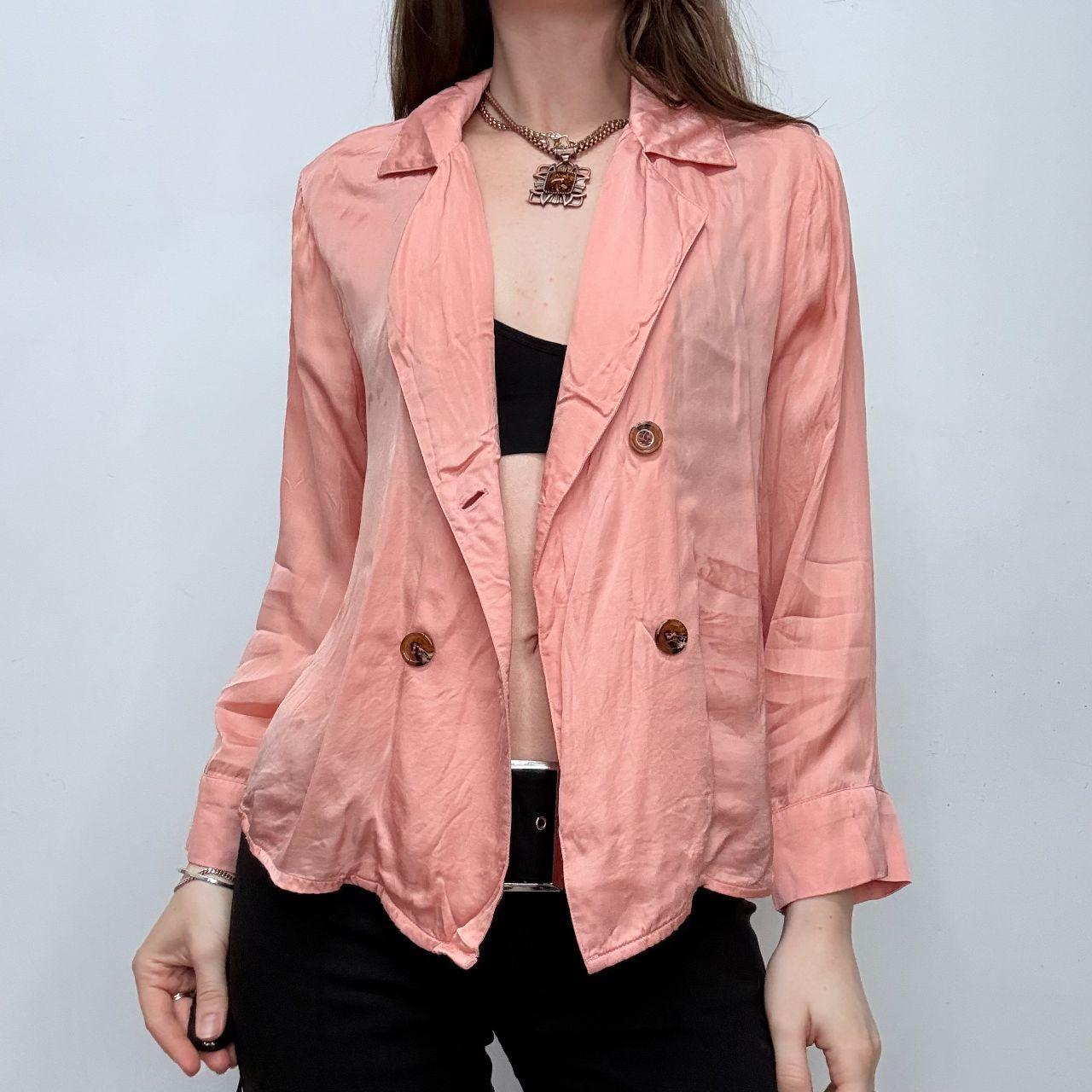Pink silky satin wrap button shirt