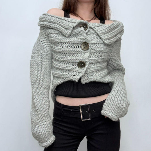 Chunky knit wide neck cardigan