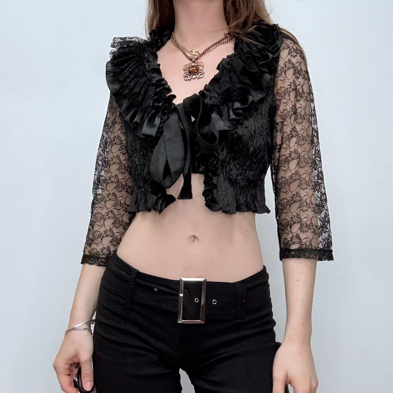 Black lace crinkle gothic cardi top