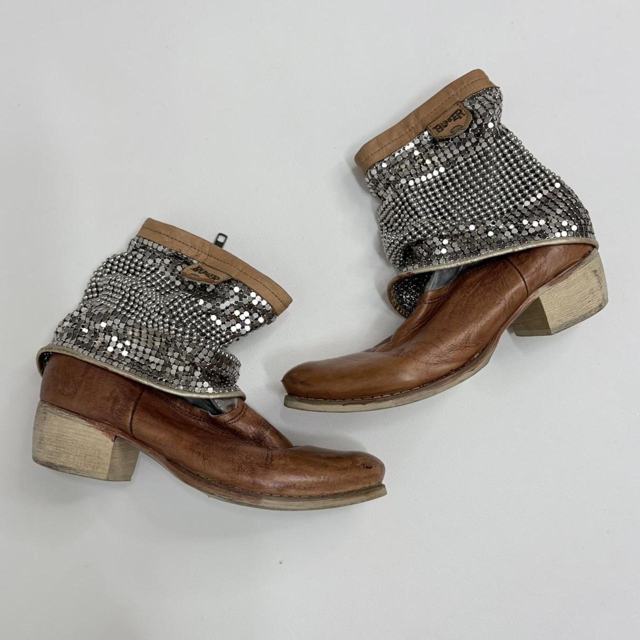 Tan leather chainmail ankle boots