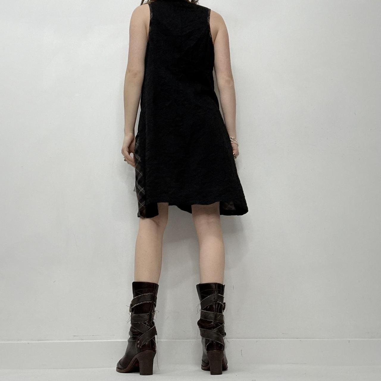 Black tartan puff mini dress