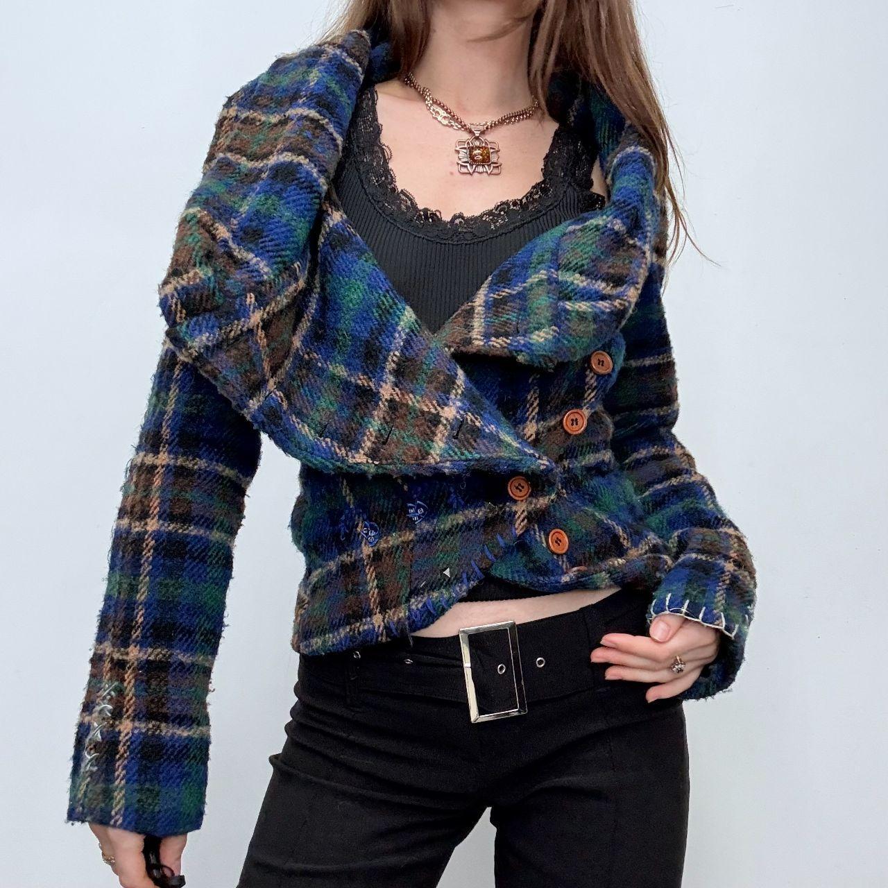 Tartan asymmetric flared jacket