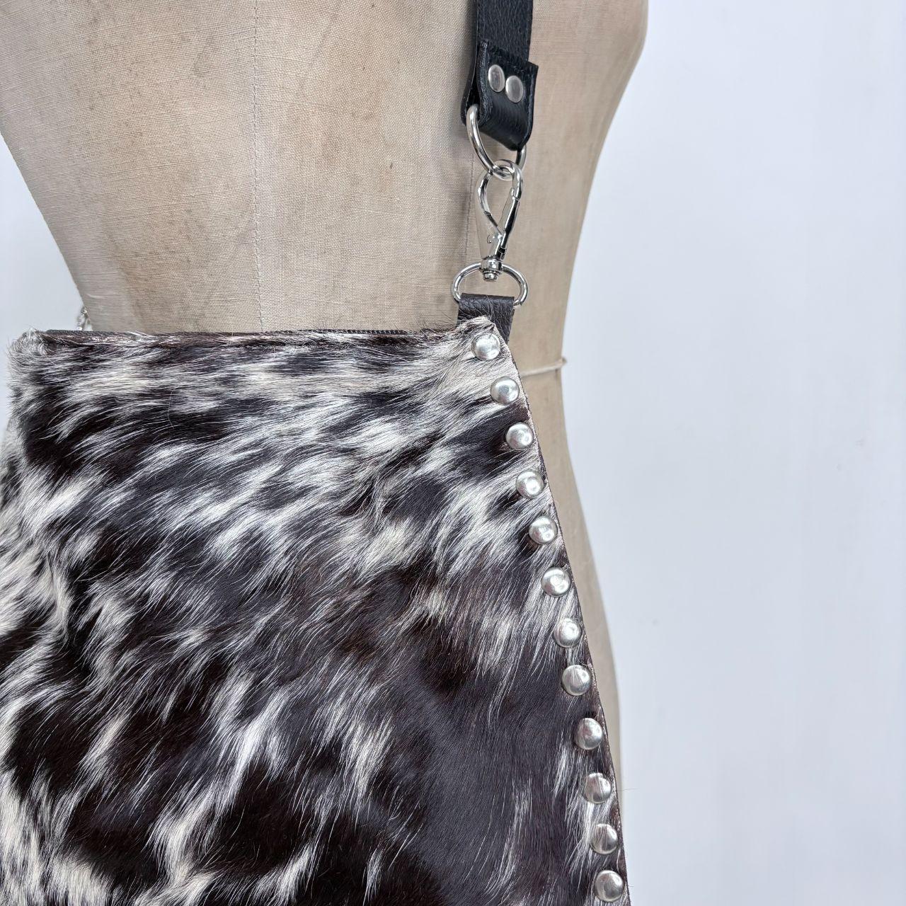 Pony hide studded cow shoulder bag