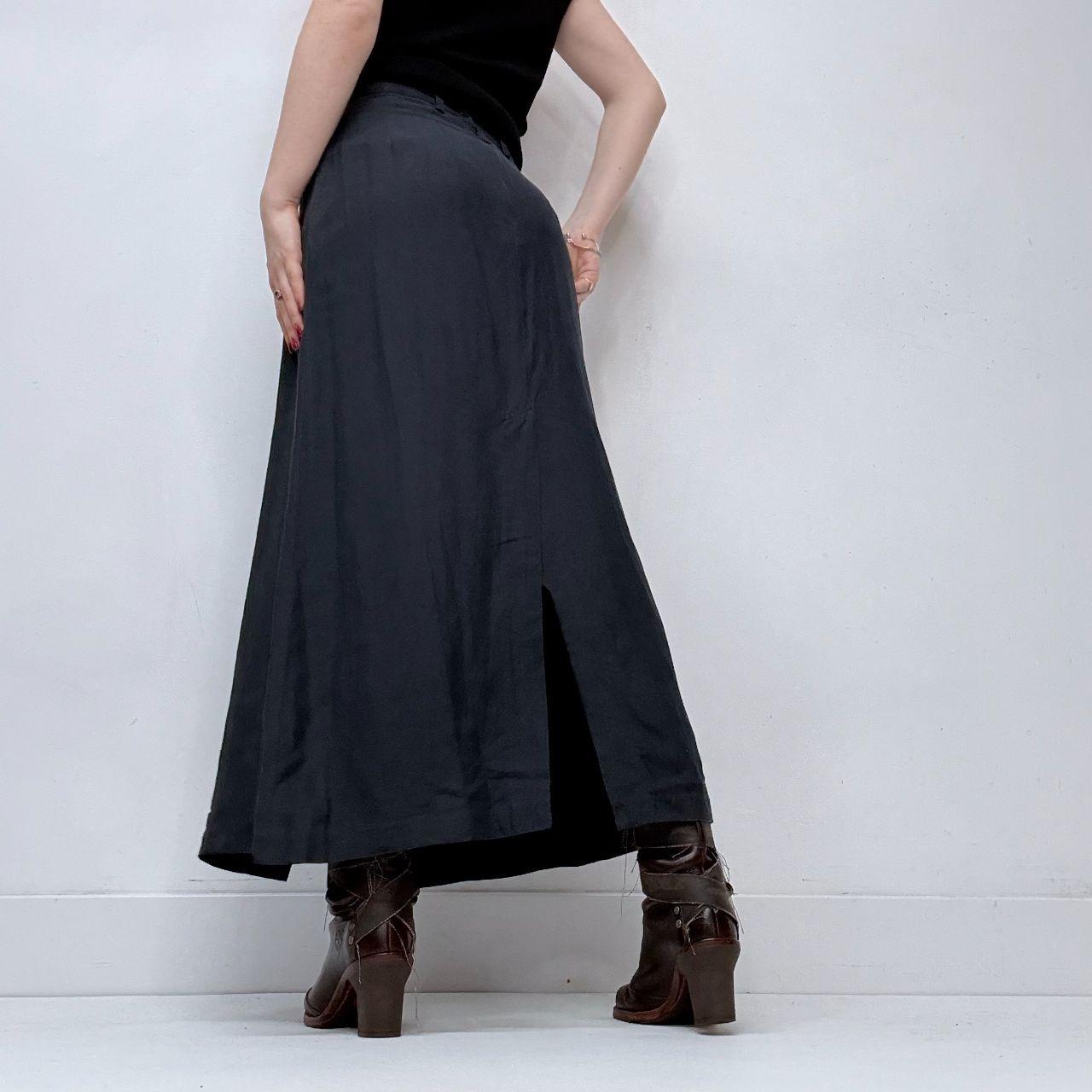 Navy linen slit maxi skirt