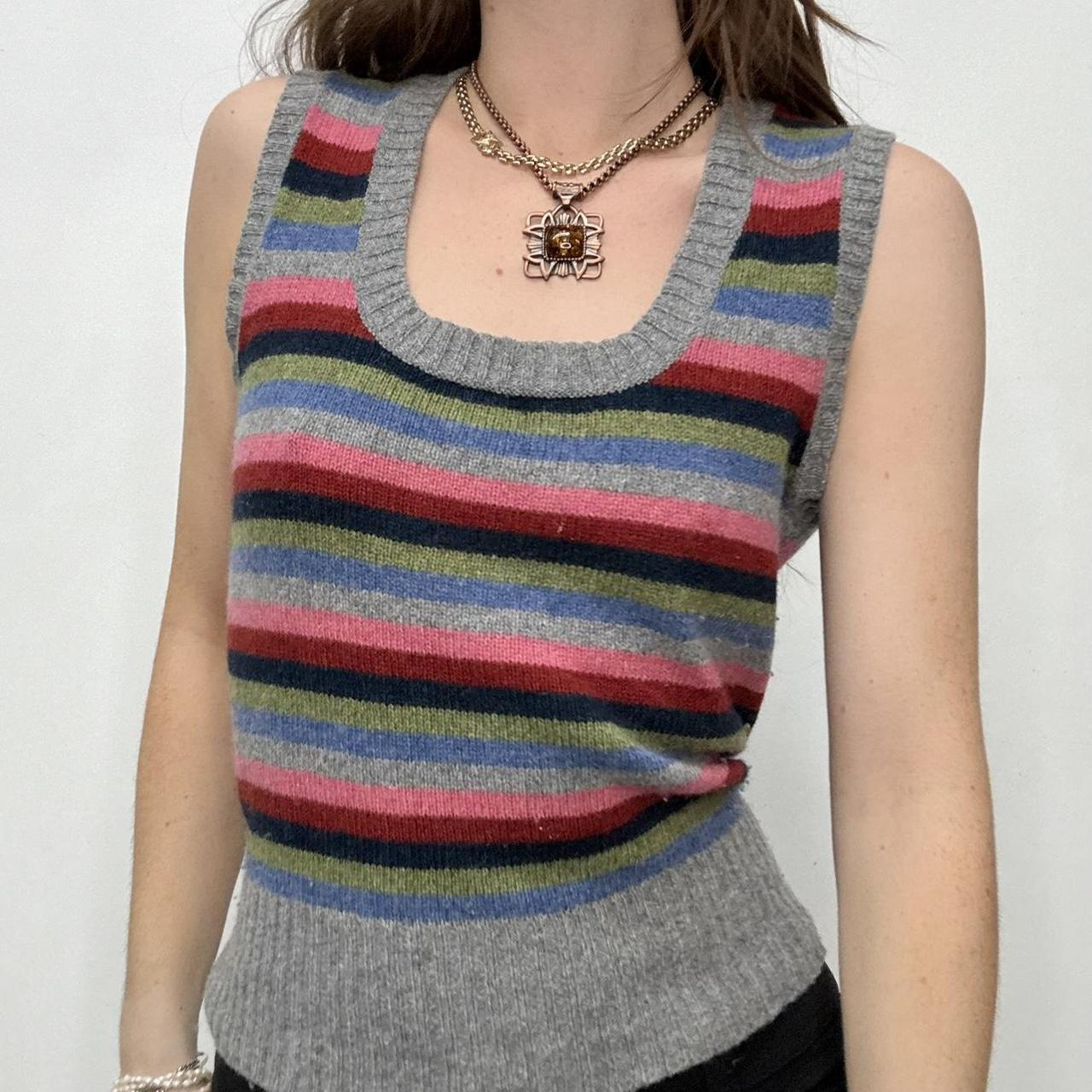 Grey striped wool knit vest