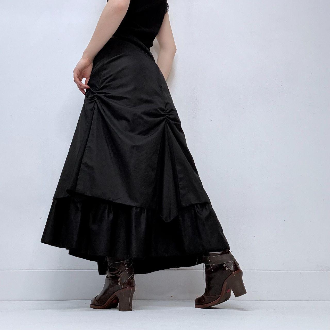 Black gathered pleated maxi skirt