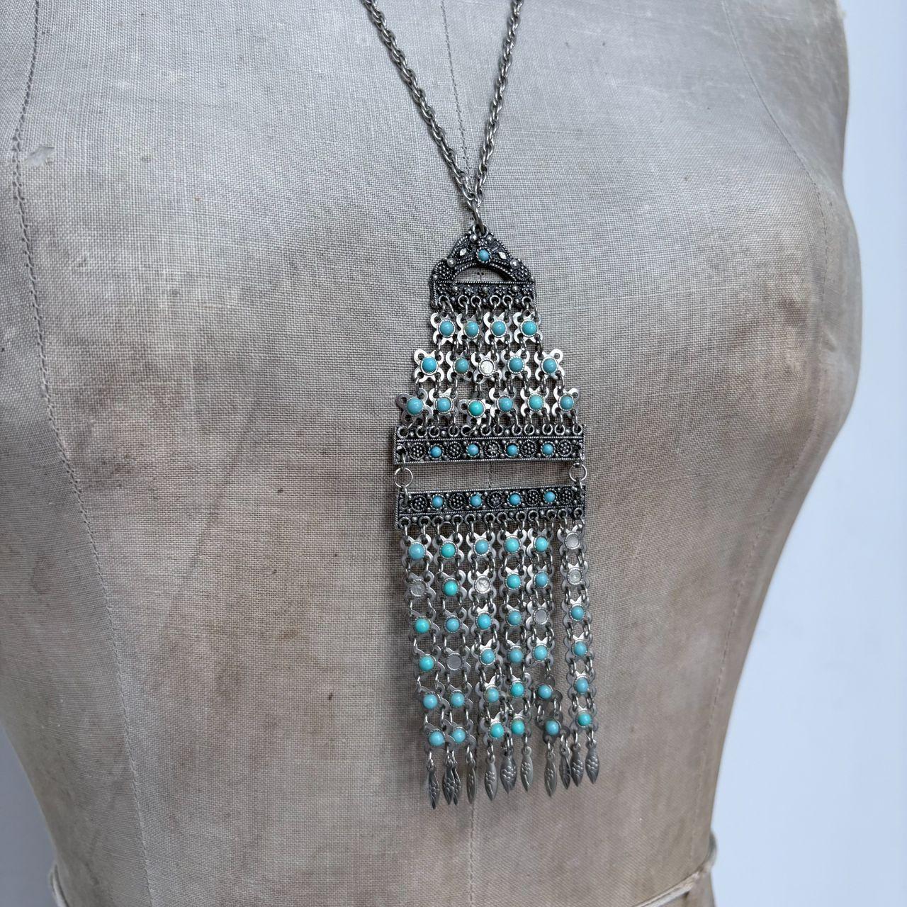 Silver boho long hippie necklace