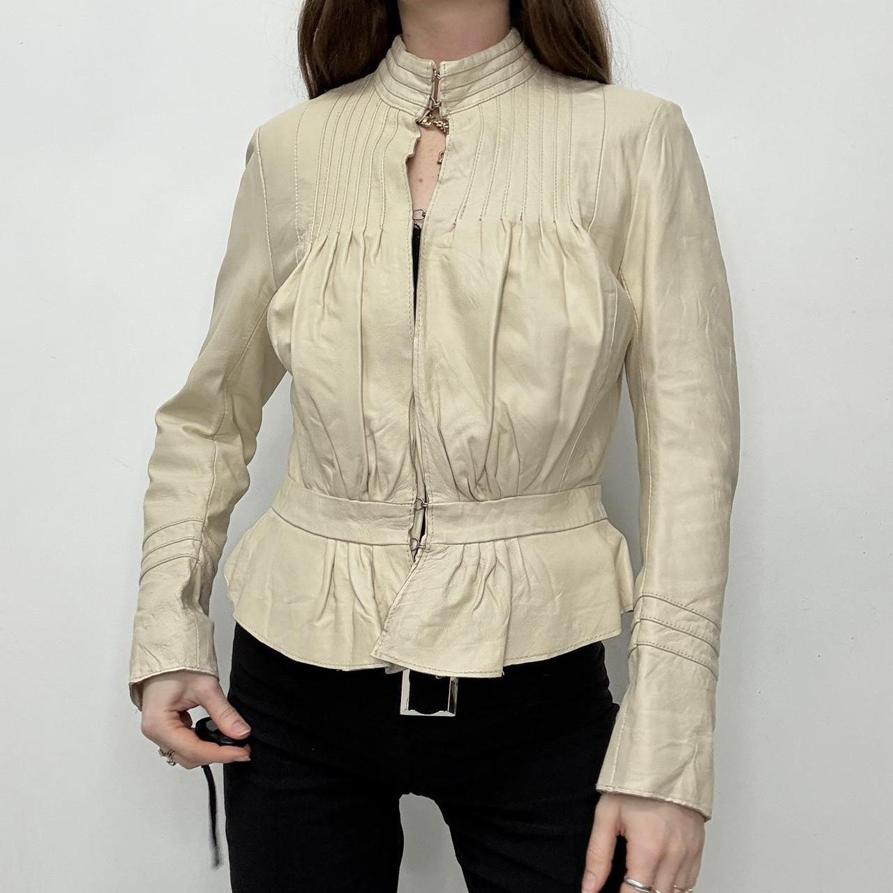 Cream pleated gathered jacket