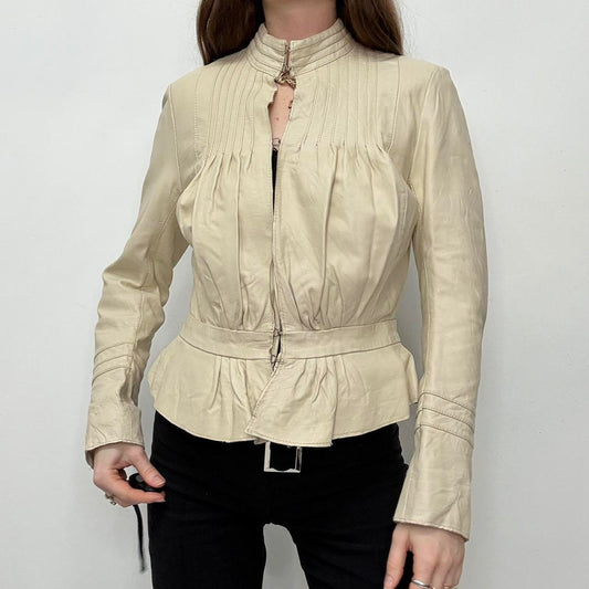 Cream pleated gathered jacket