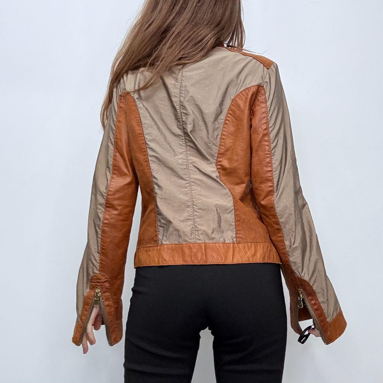 Tan flared leather jacket