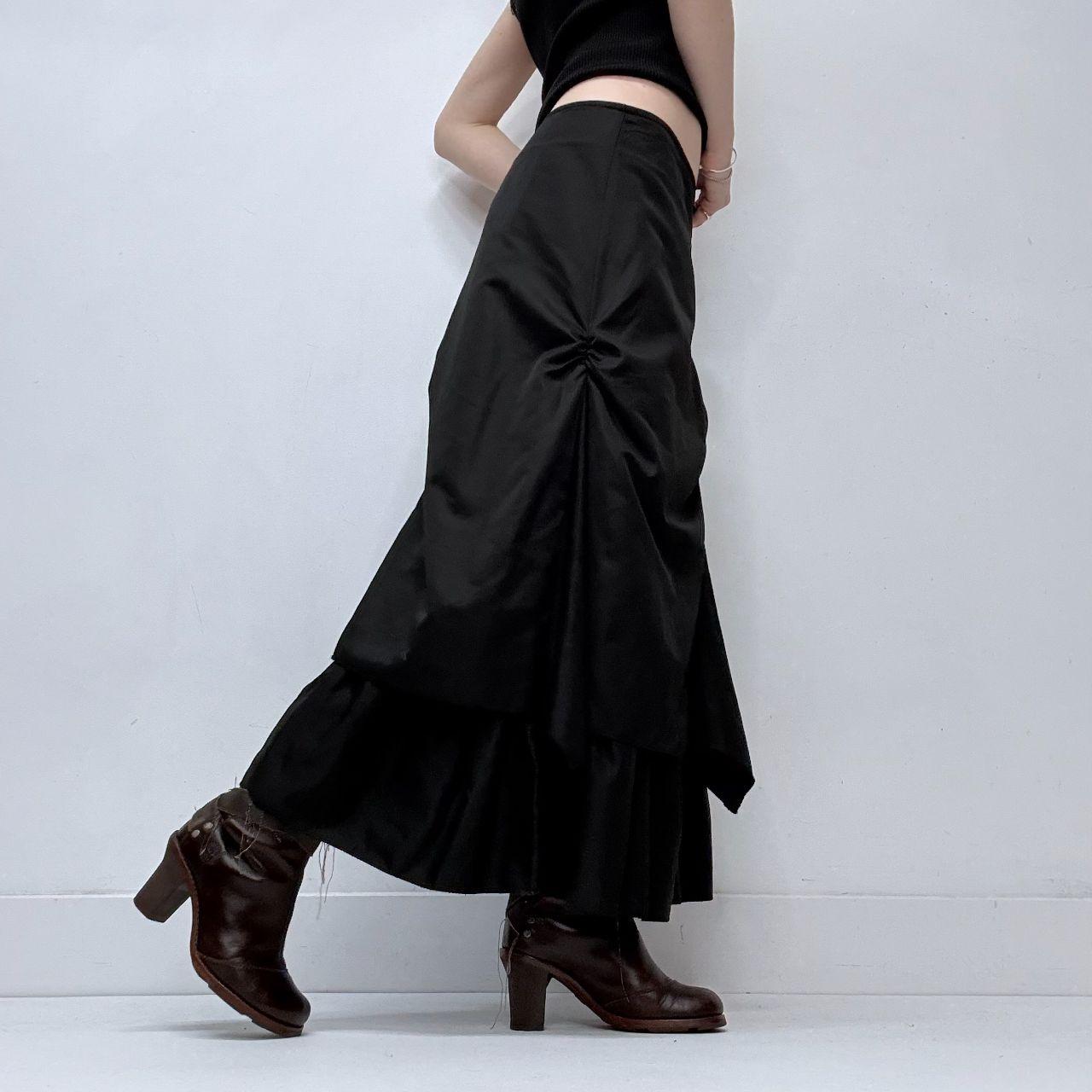 Black gathered pleated maxi skirt