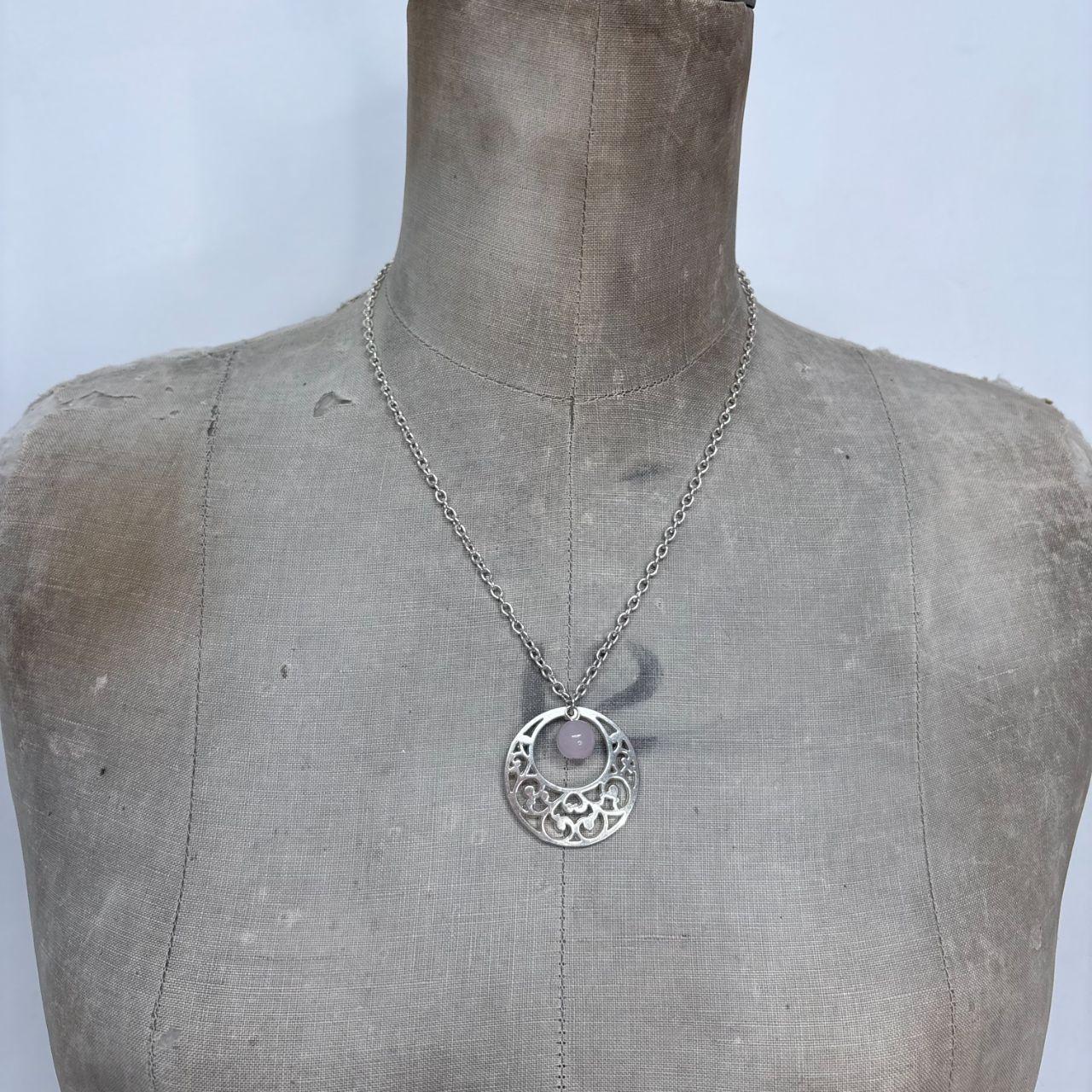 Silver engraved circle bead necklace