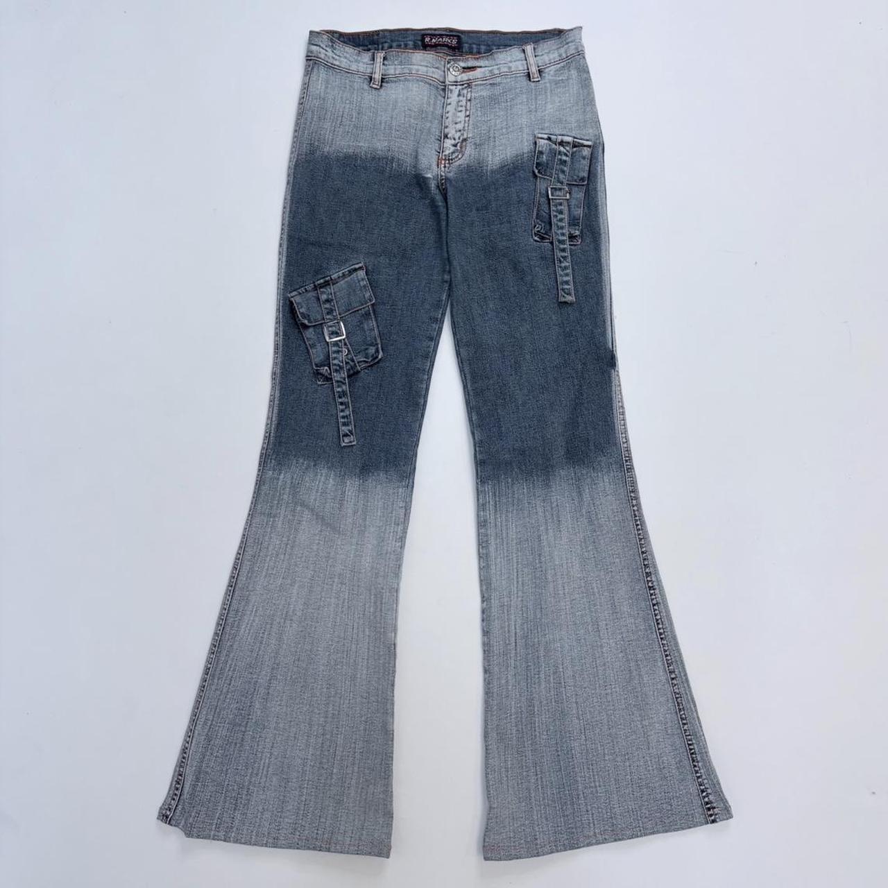 Distressed grunge flared cargo jeans