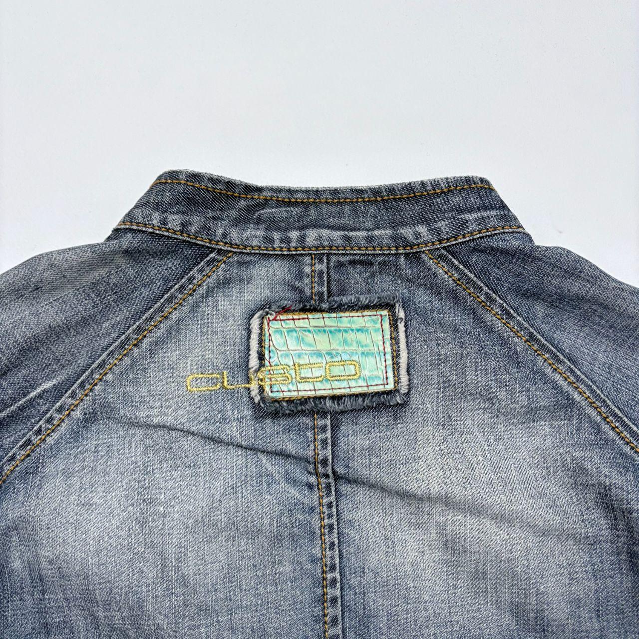 Distressed denim cropped utility jacket