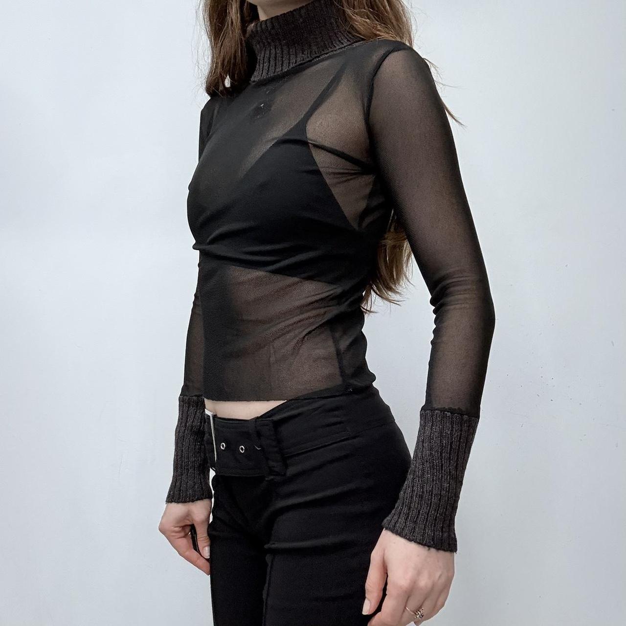 Sheer black mesh chunky ribbed top