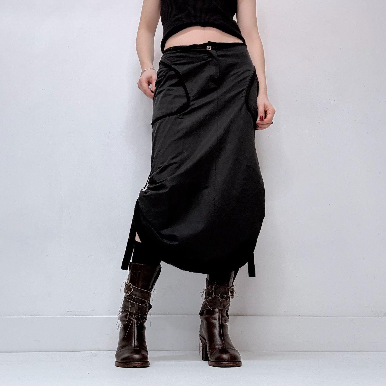 Black cinch grunge midi skirt