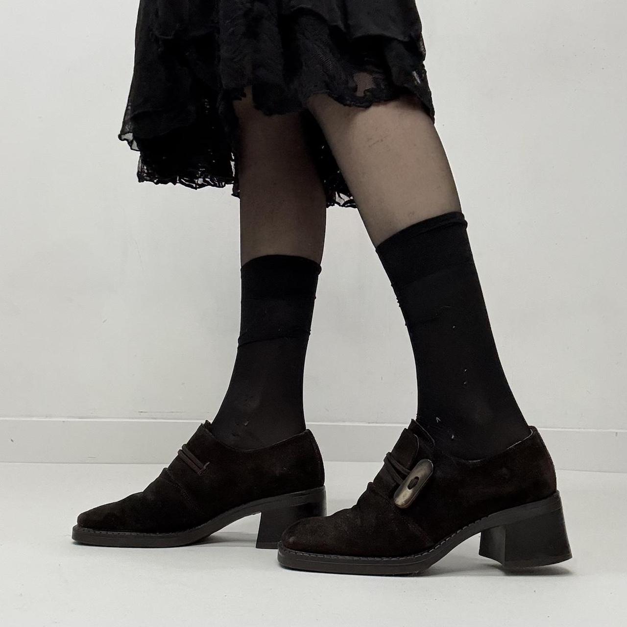 Brown suede square toe shoes