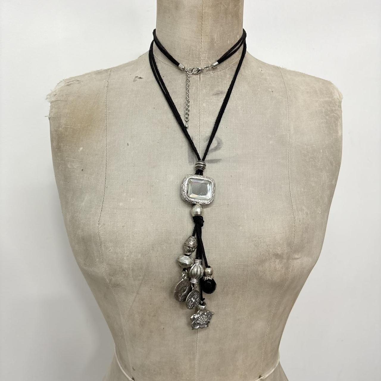 Black long layered necklace