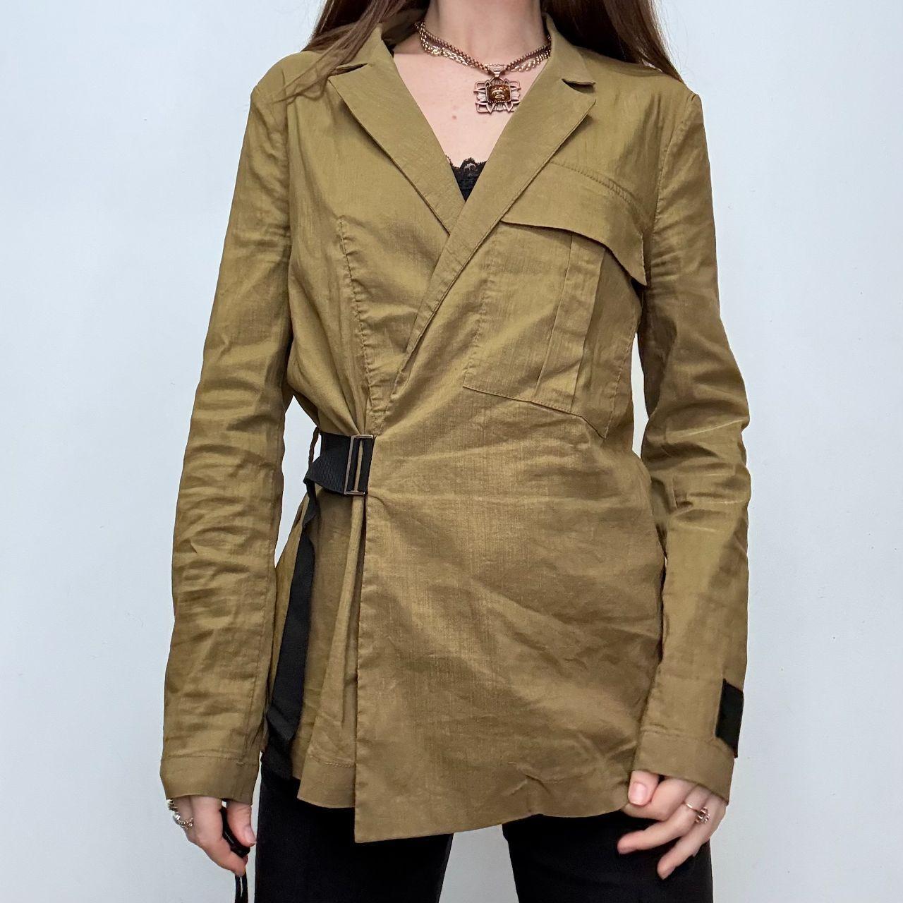 Tan asymmetric buckle shirt