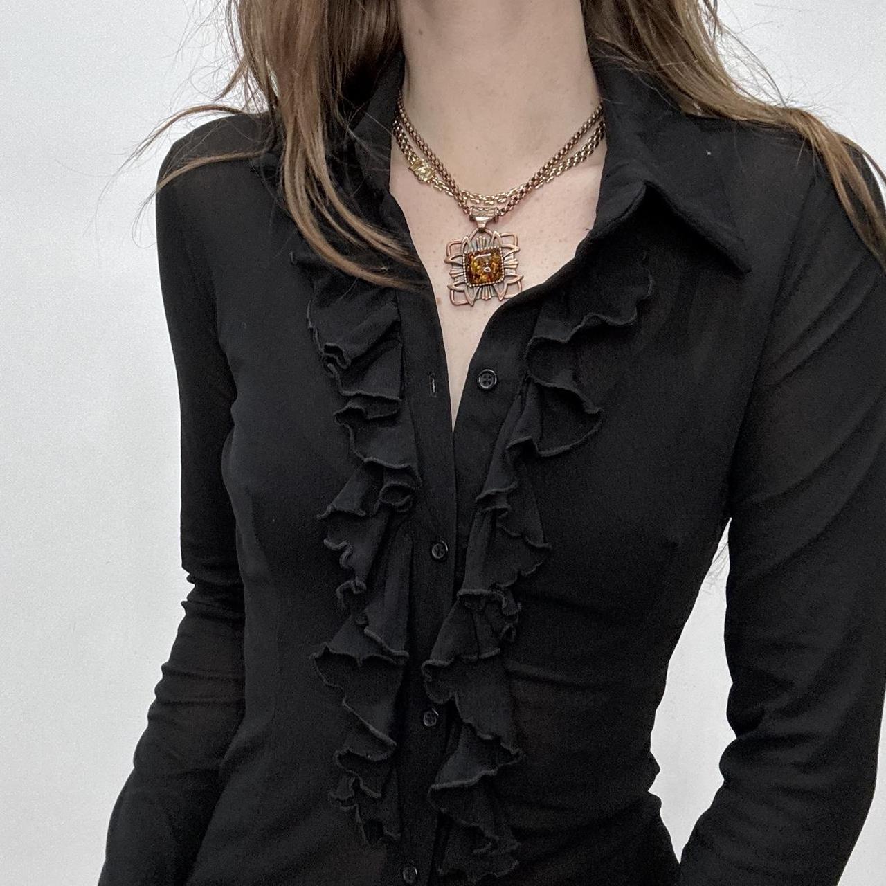 Black ruffle stretch shirt