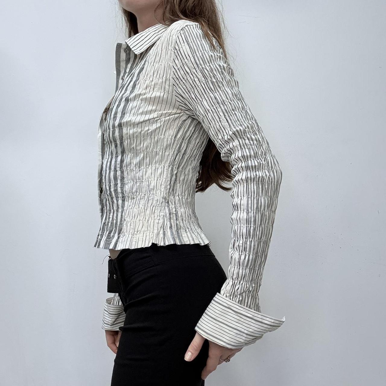 Crinkle cropped pinstriped shirt