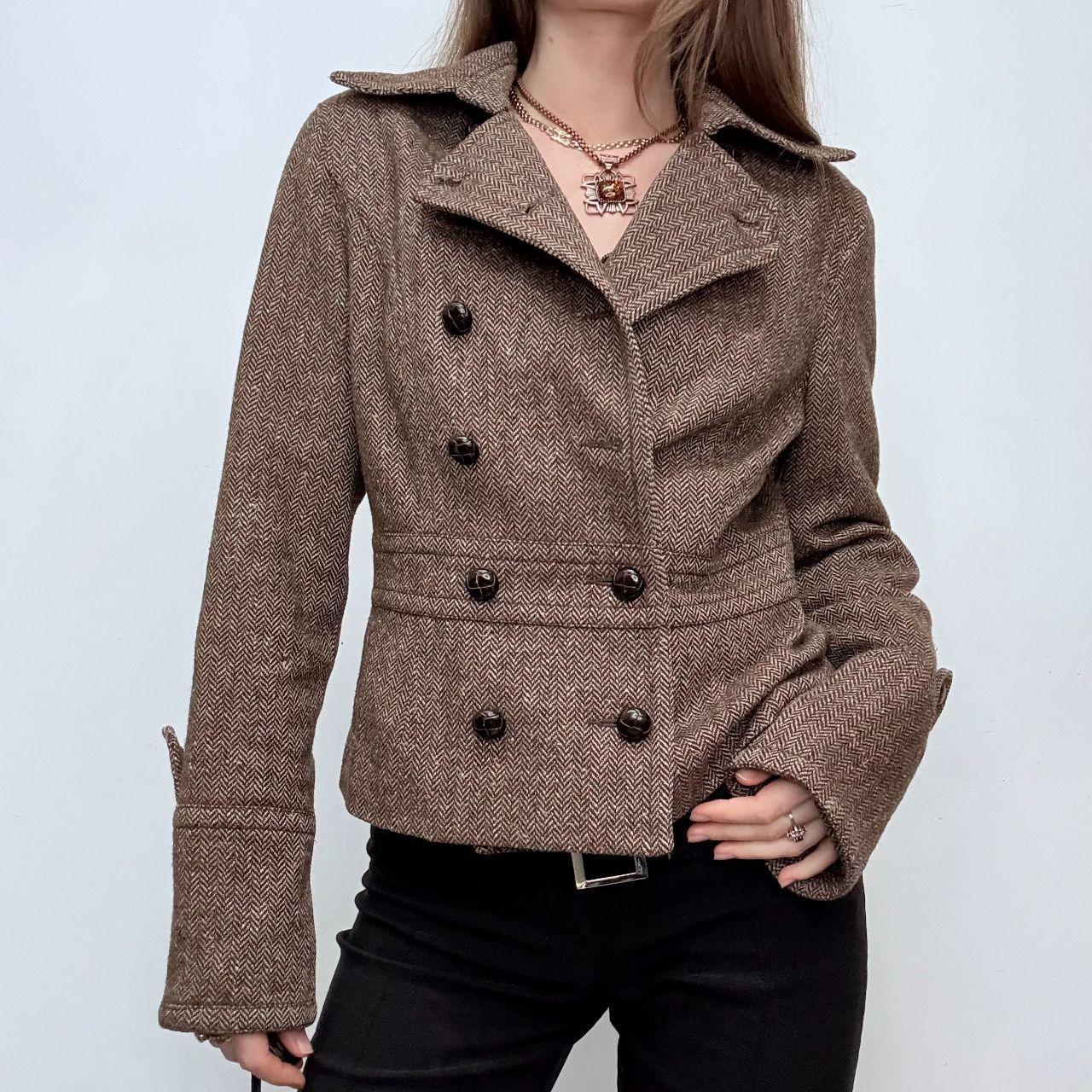 Tan flared tweed pea coat