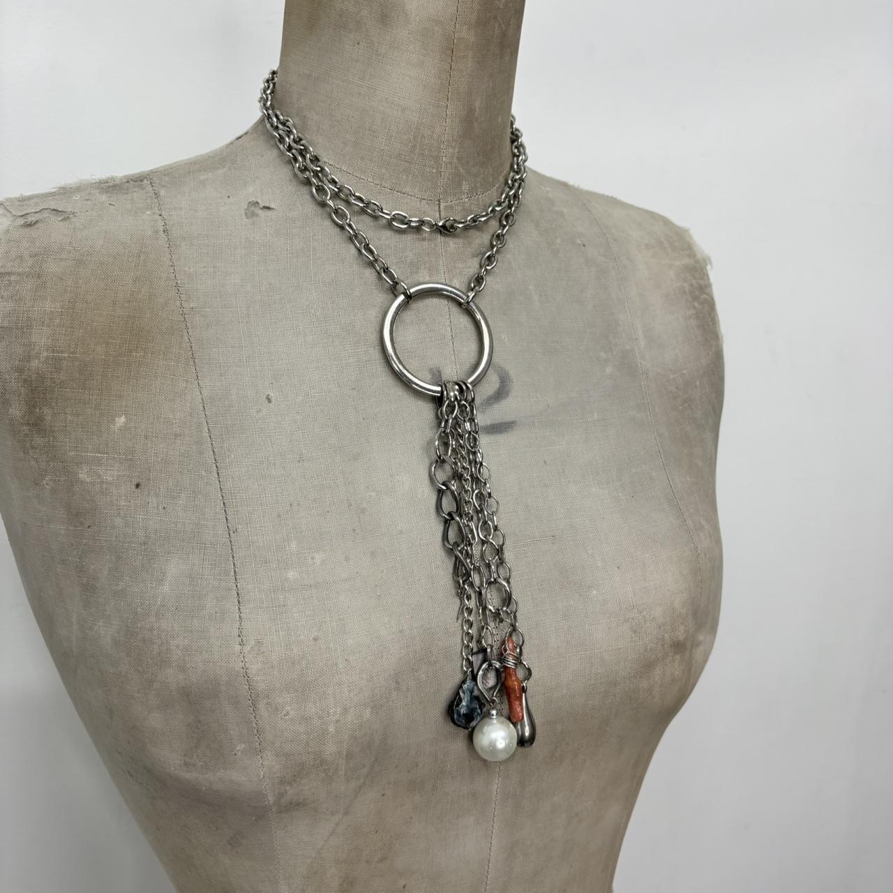 Silver metal layered chain necklace