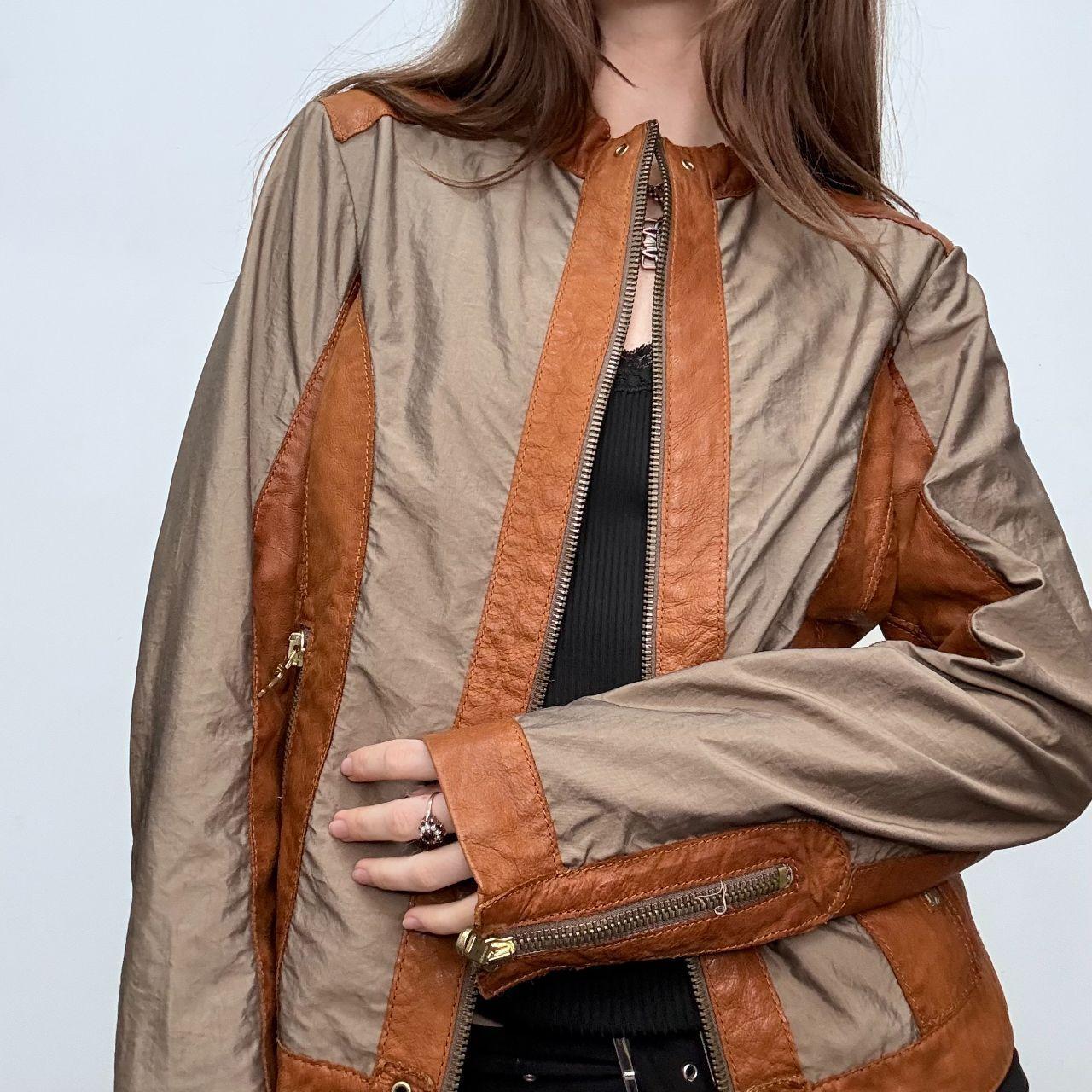 Tan flared leather jacket