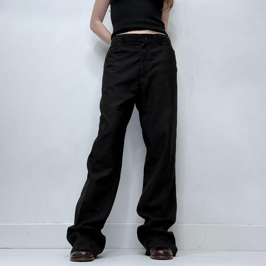 Black pinstriped flared trousers
