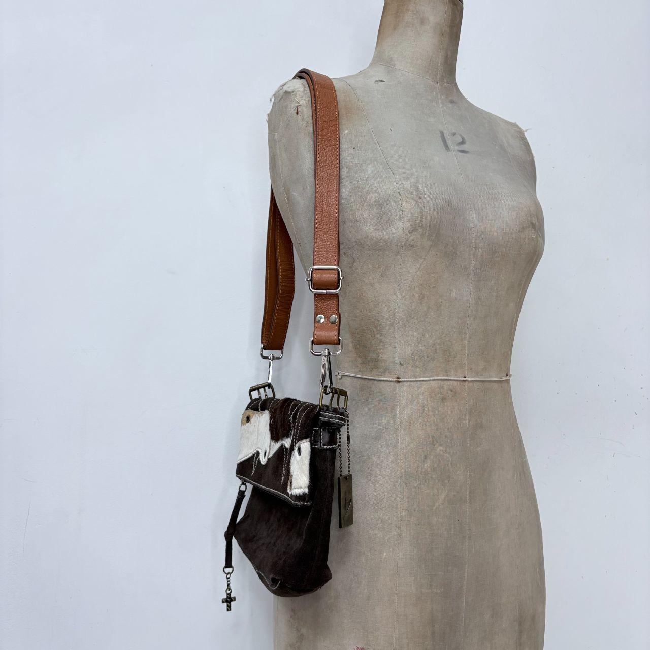 Pony hide studded cow shoulder bag