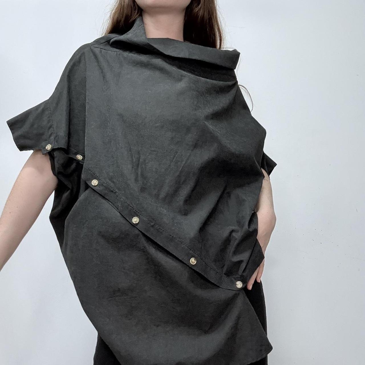 Black structured studded draped asymmetric shirt