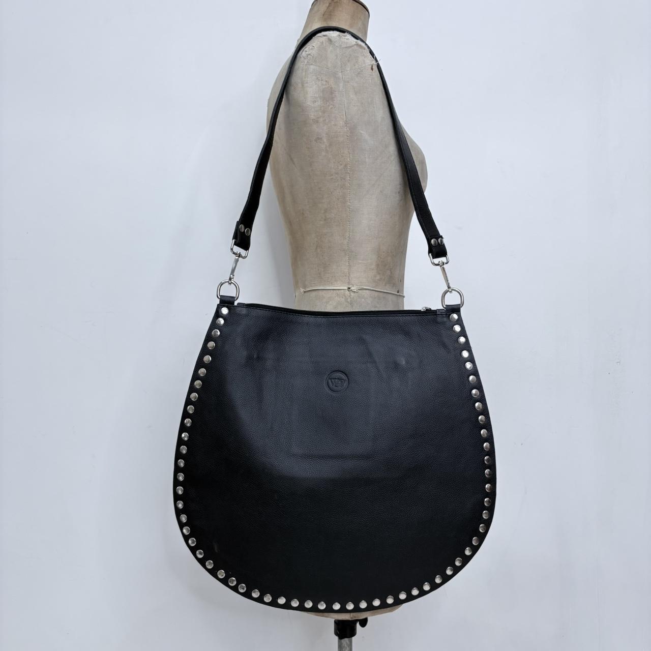 Pony hide studded cow shoulder bag