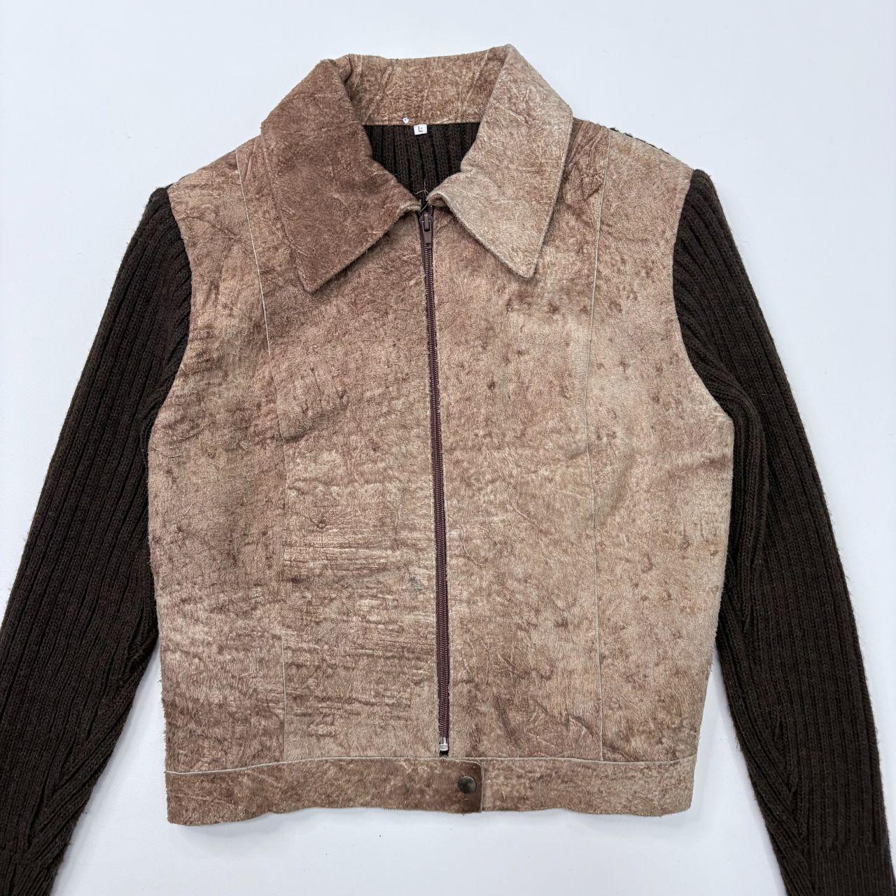 Brown suede hide ribbed knit jacket