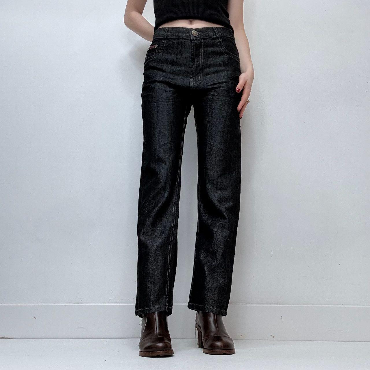 Dark denim salvage wash fitted jeans