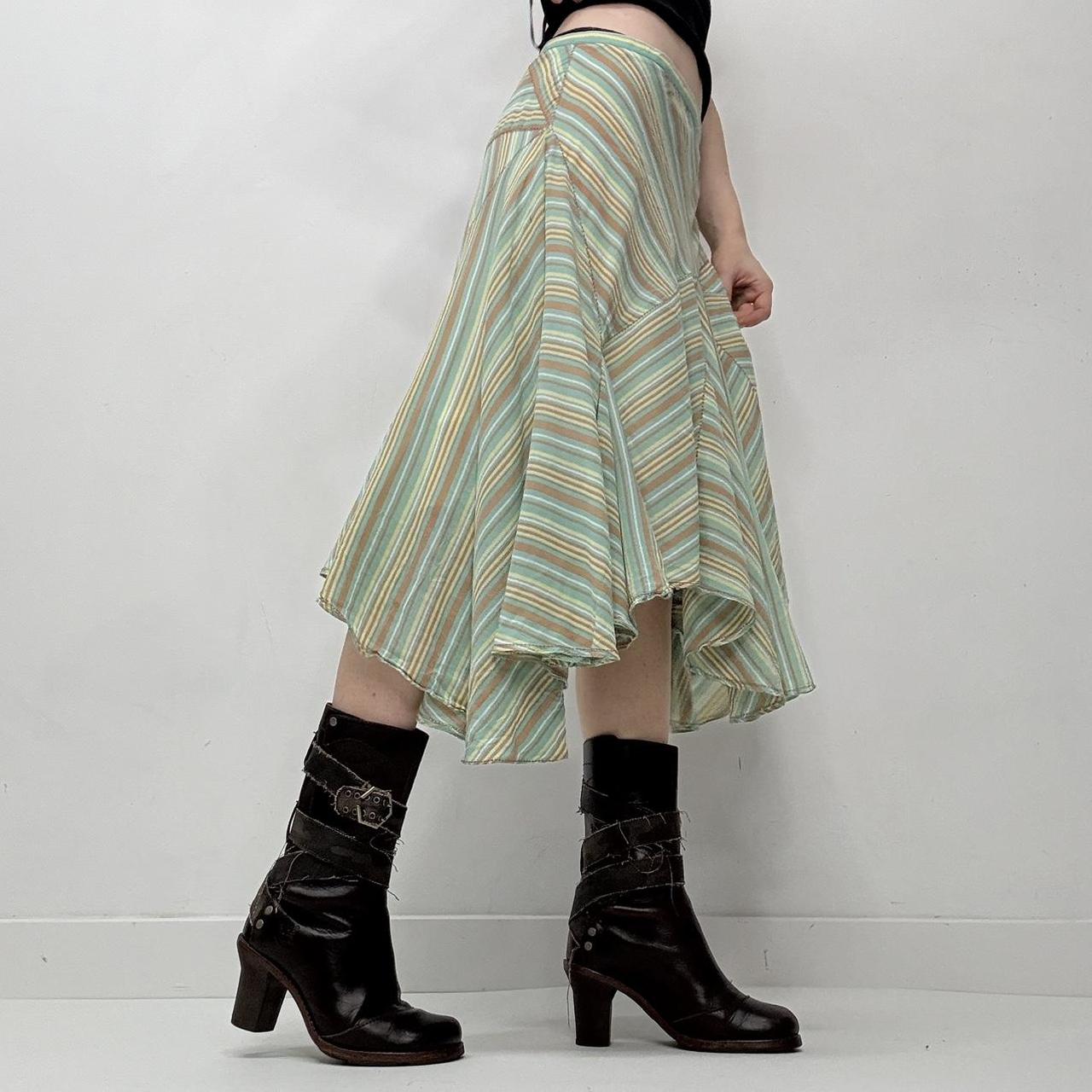 Pinstripe asymmetric flutter silk skirt
