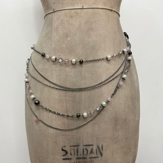 Silver metal layered waist chain belt